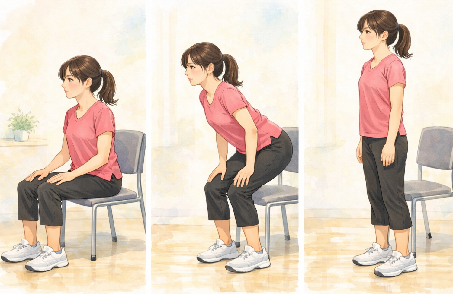 椅子を使って運動している30代前半の女性