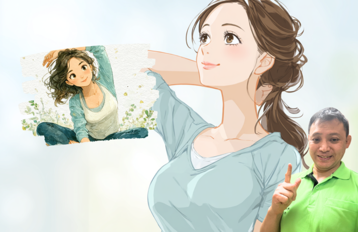 首に手を当てている女性