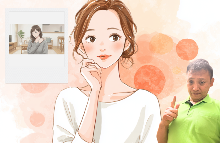 顎に手を当てている３０代女性