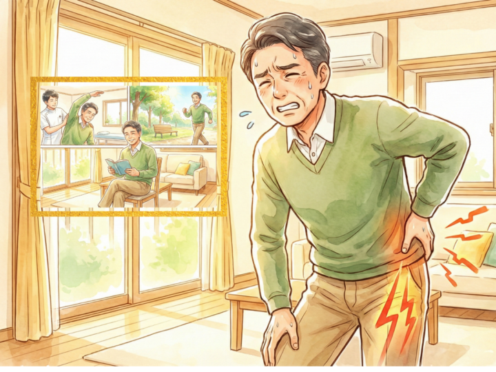 腰に手を当てている男性