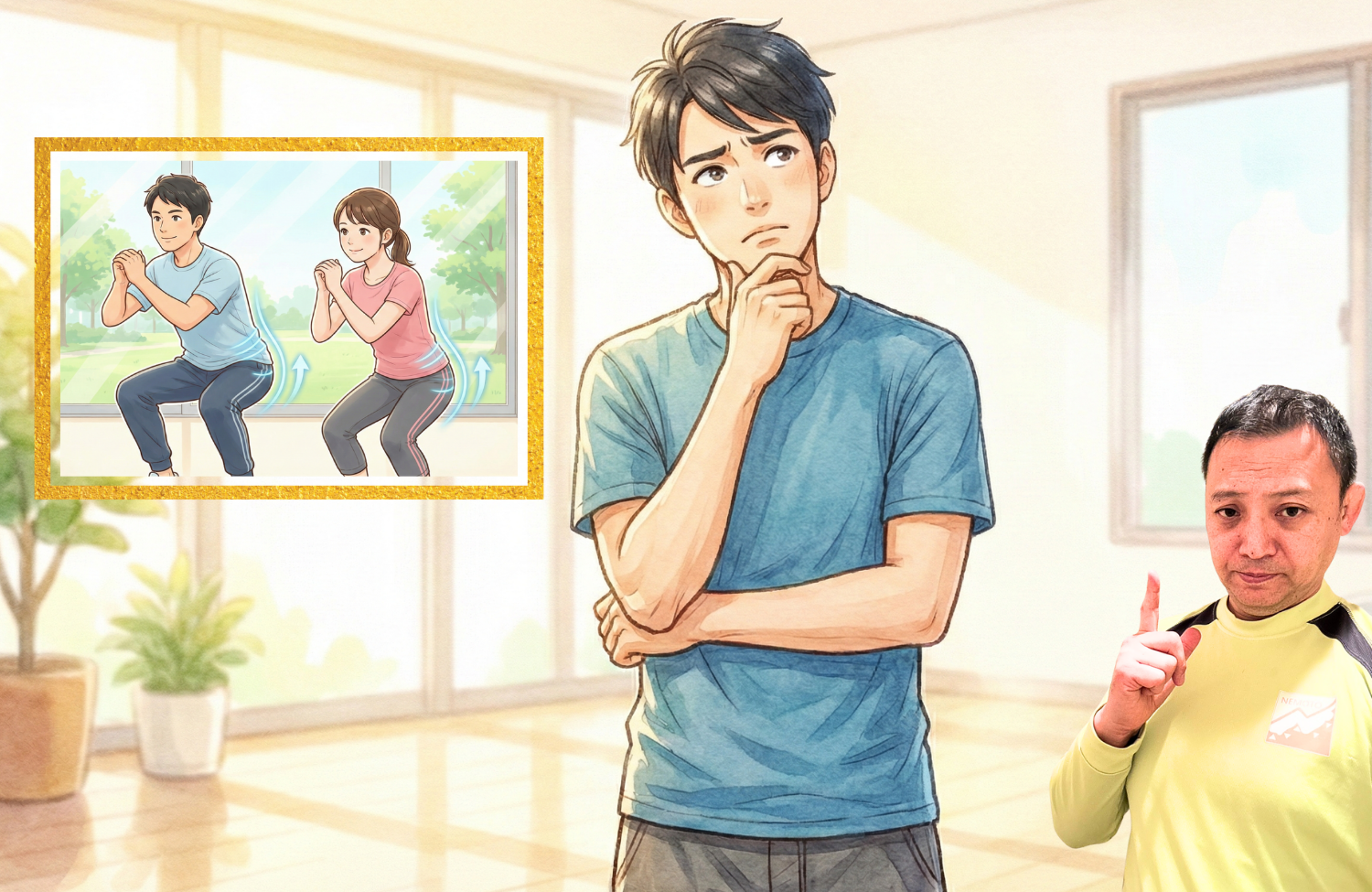 運動の前に考えている30代男性