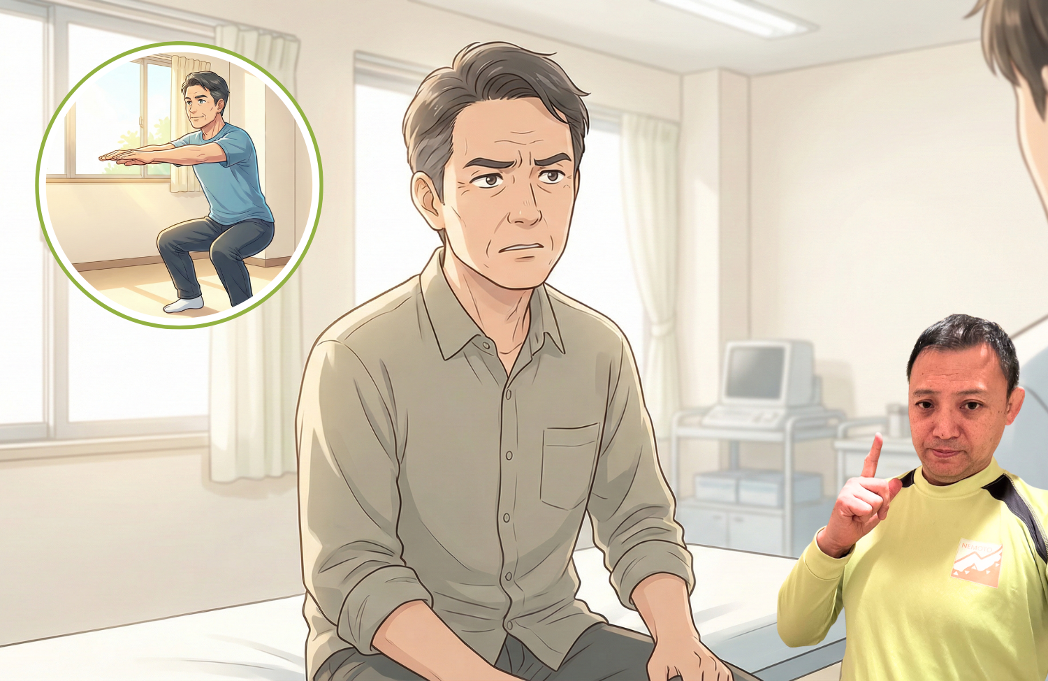 ベッドに座っている50代の男性