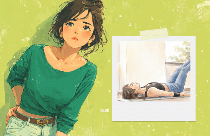 膝を伸ばしておこうなっている30代女性