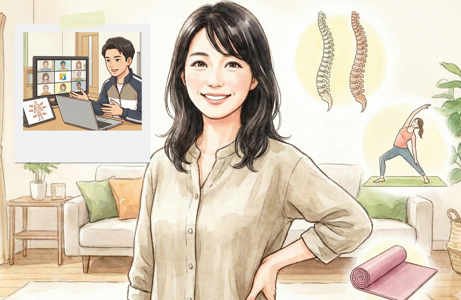 腰に手を当てている30代の女性