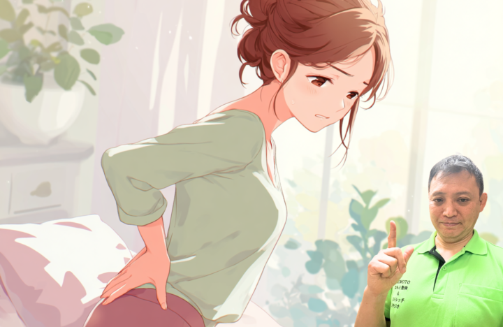 腰に手を当てている３０代の女性