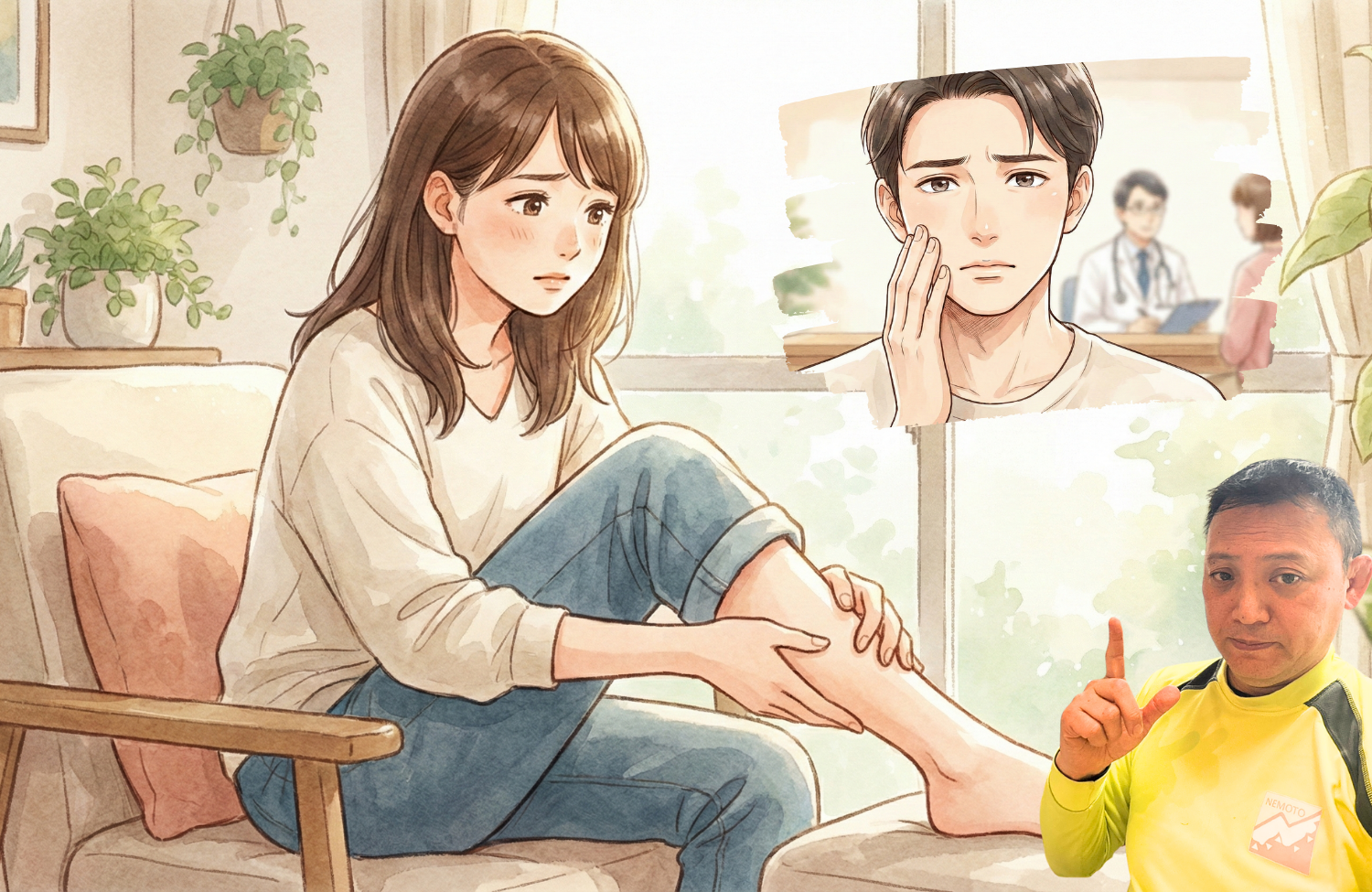 ふくらはぎに手を当てている30代の女性