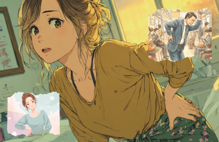 腰に手を当てている女性