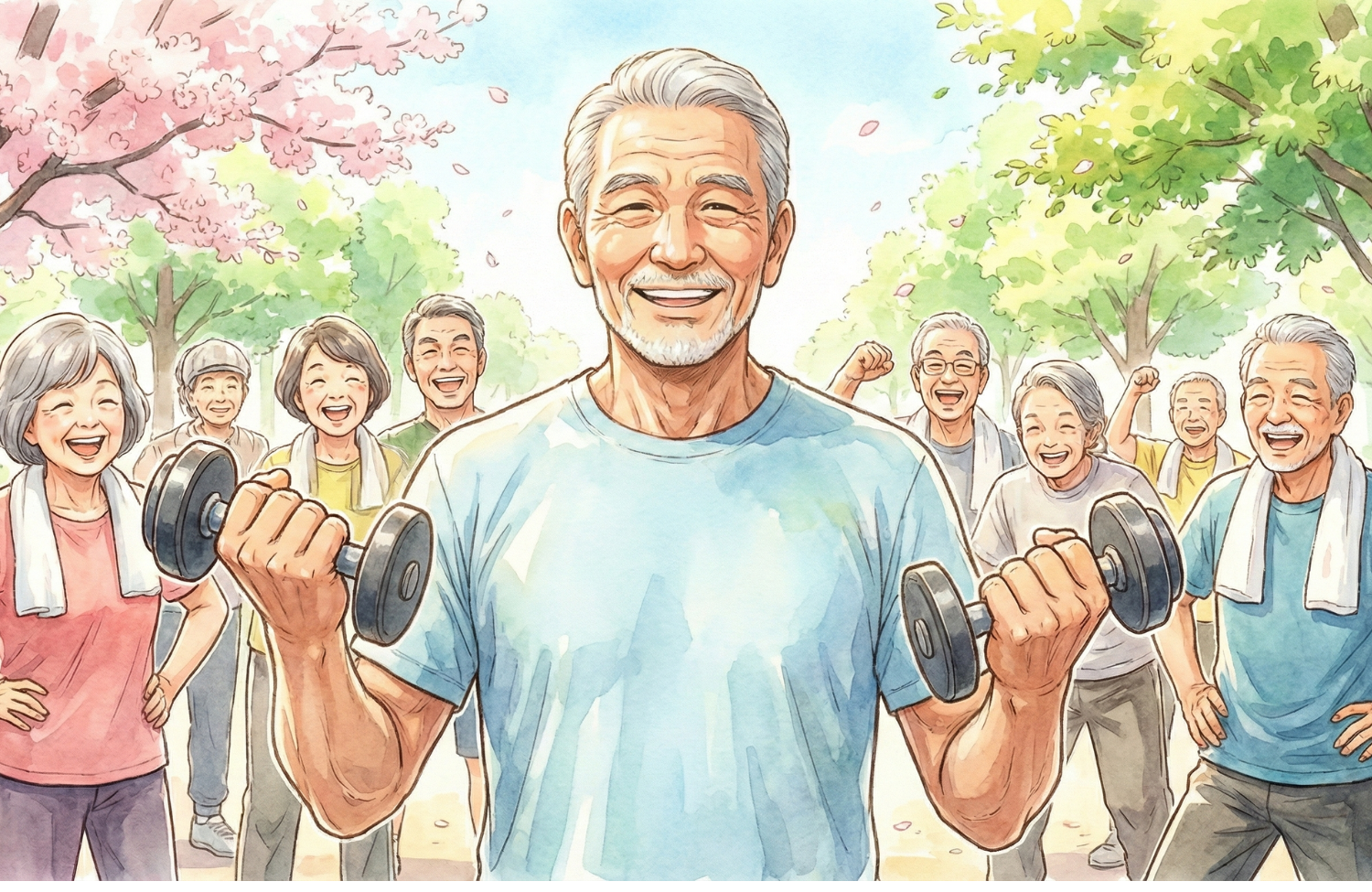 ダンベルを持っている高齢男性