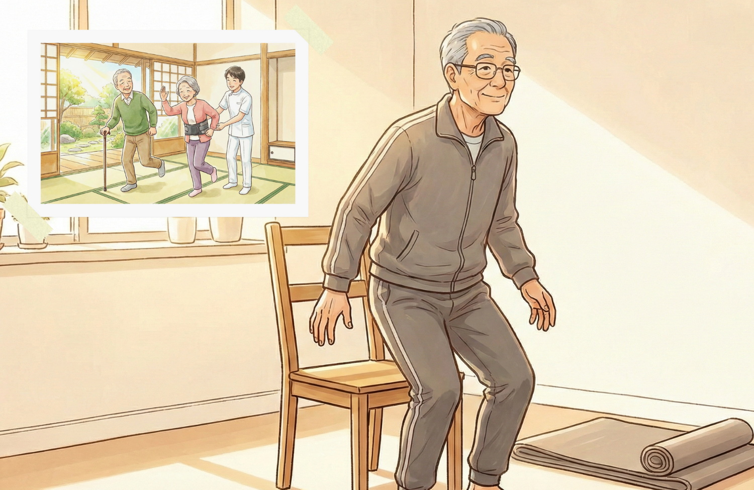 椅子の運動している高齢の男性