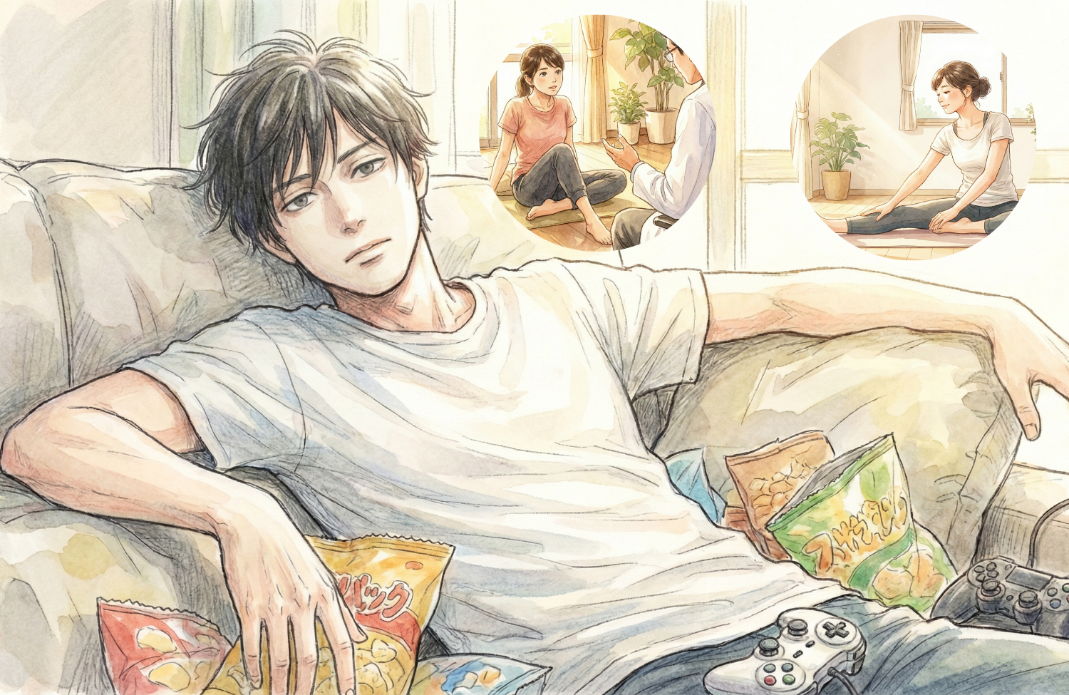 部屋でくつろいでいる男性