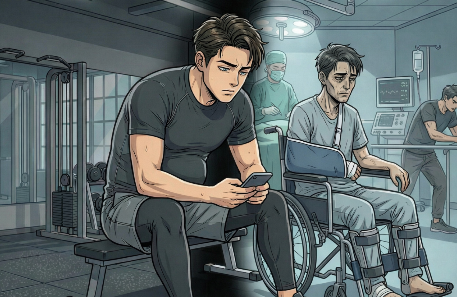 ベンチ台に腰かけている男性