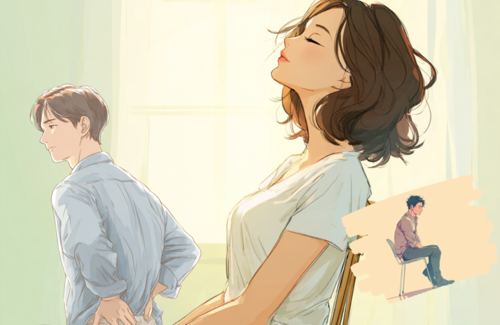 腰を抑えている男性