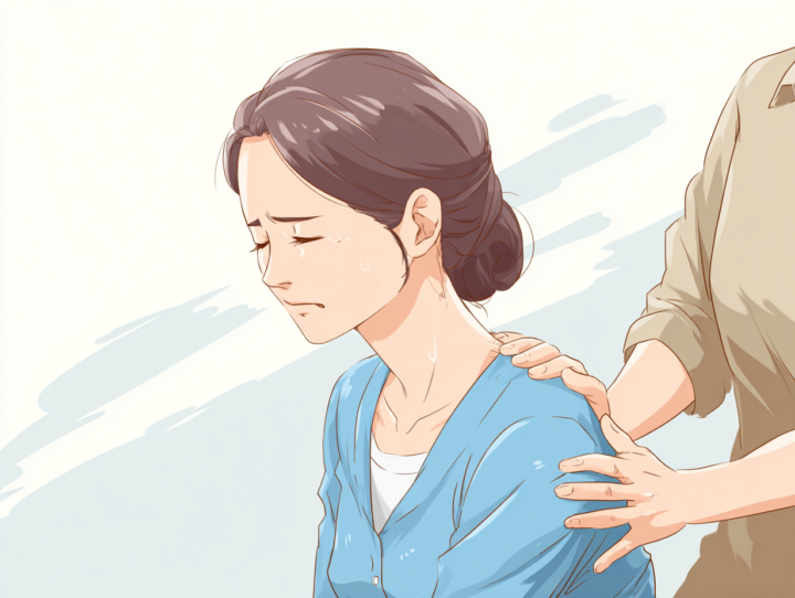 強く揉まれている４０代女性