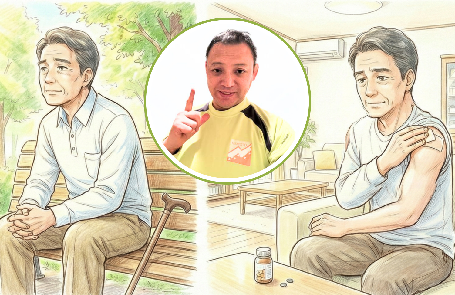 肩に注射をしている６０代男性