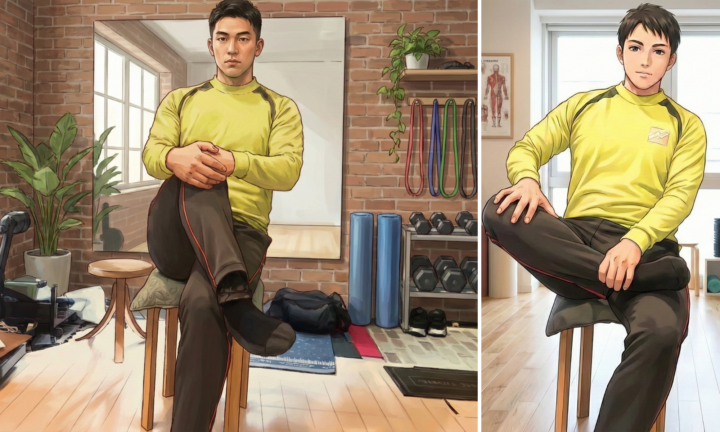 ストレッチをしている40代の男性