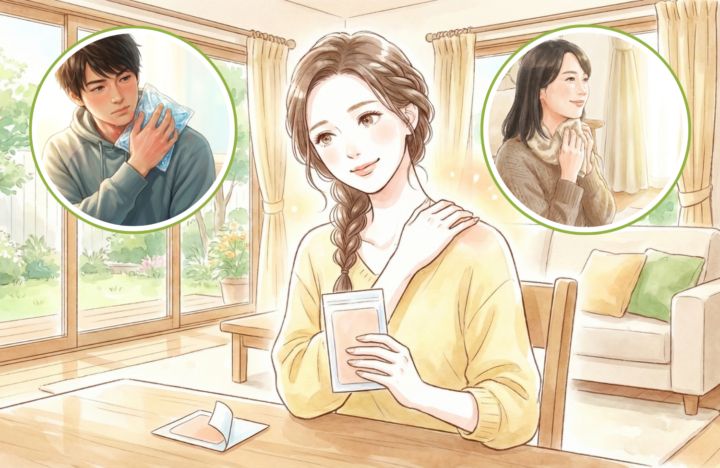 湿布を持っている40代の女性