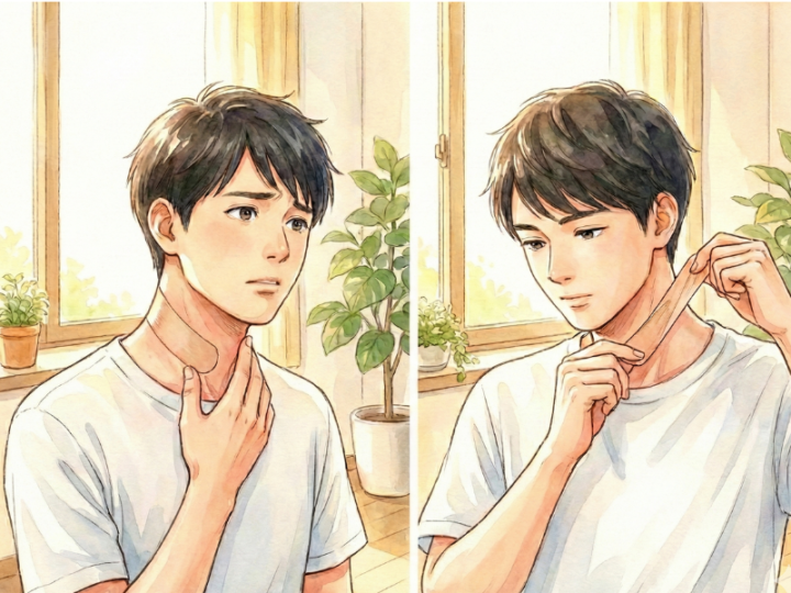 テーピングを気を付けて貼っている男性