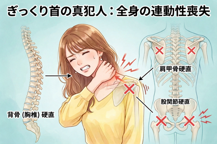 首に手を当てている30代の女性