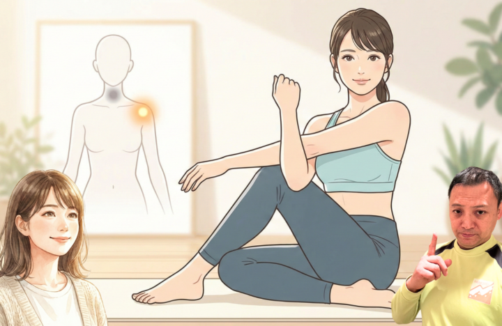 腕を伸ばしている４０代の女性