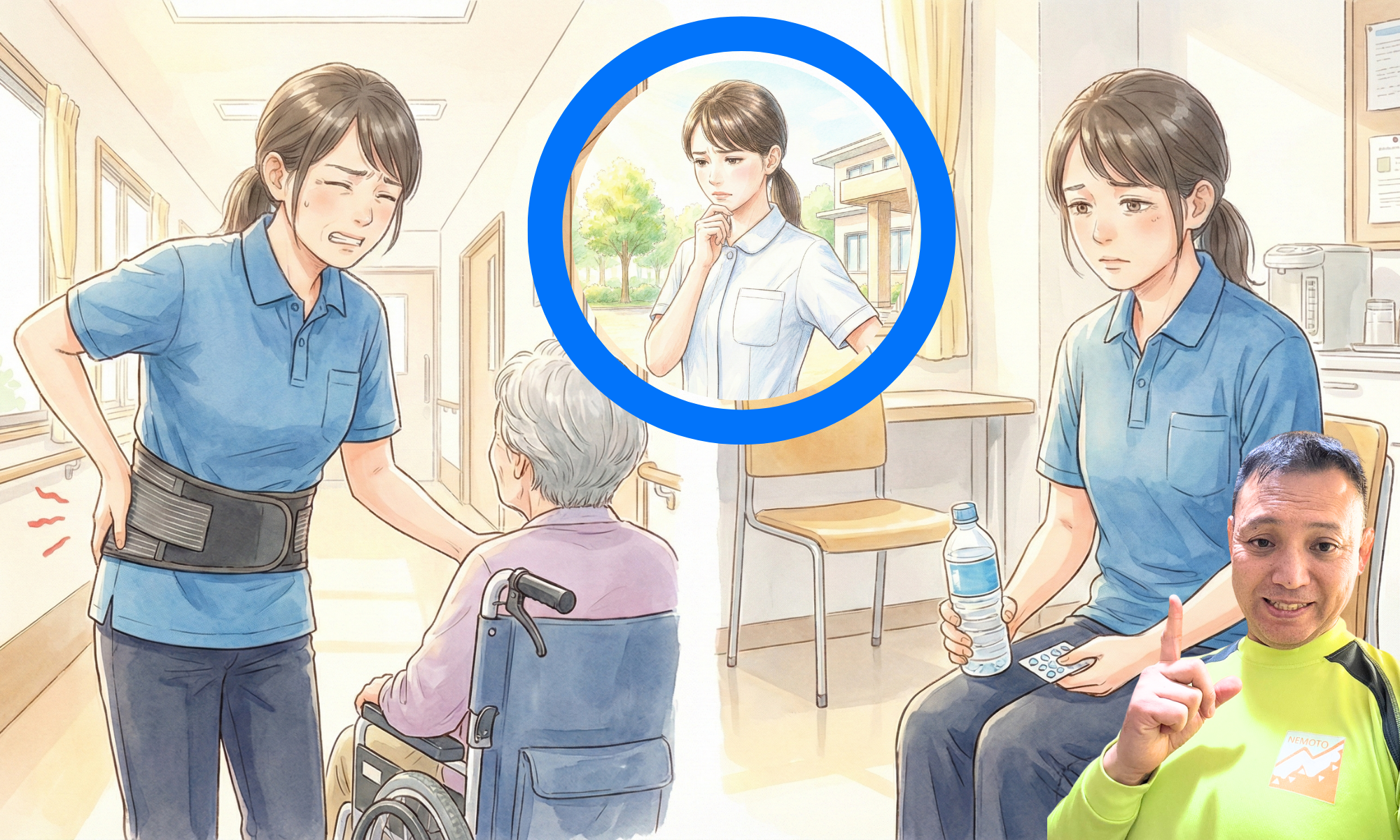 骨盤ベルトをして仕事をしている３０代の女性