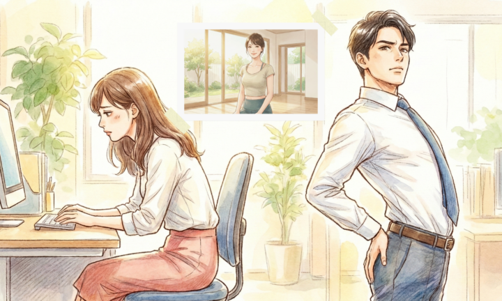 デスクワークをしている30代の女性