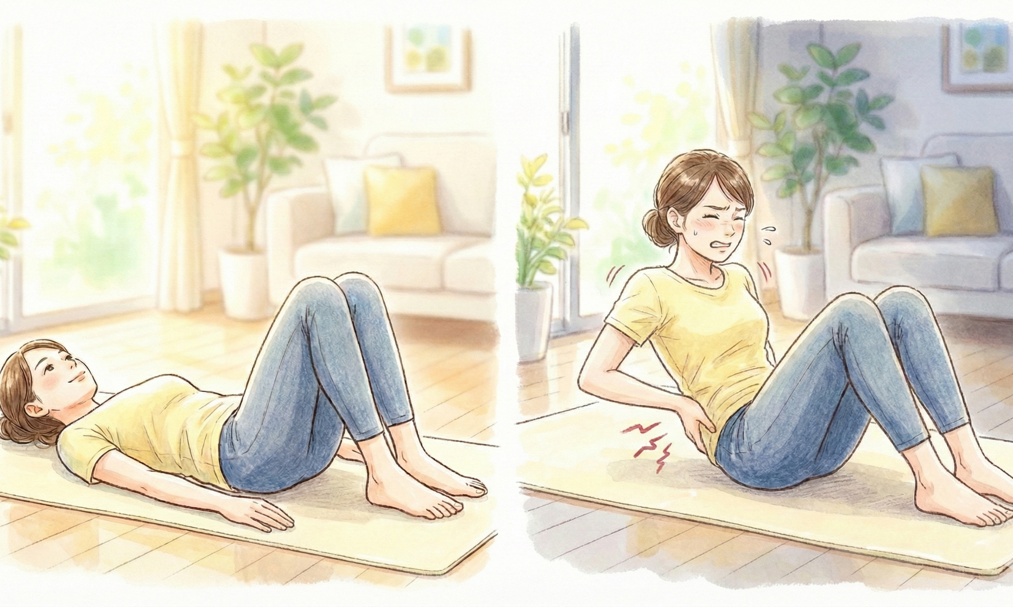 腹筋をしている３０代の女性