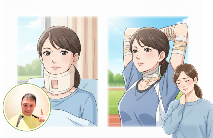 首にカラーを巻いている女性