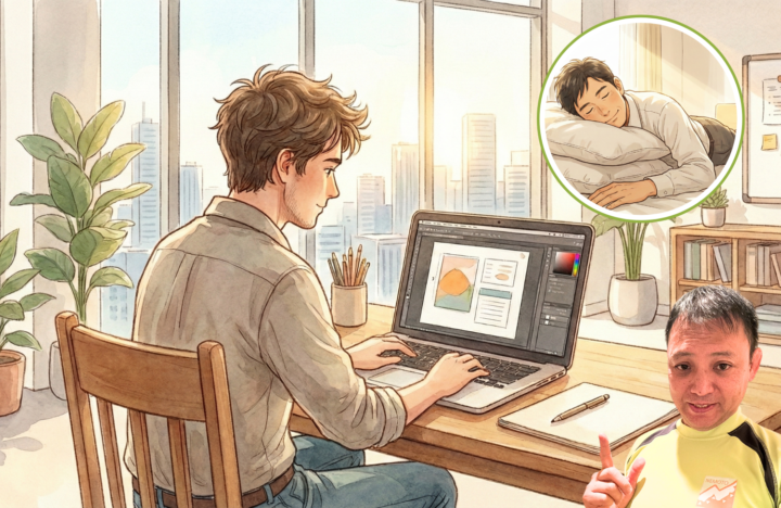 ノートパソコンの画面を見ている40代の男性