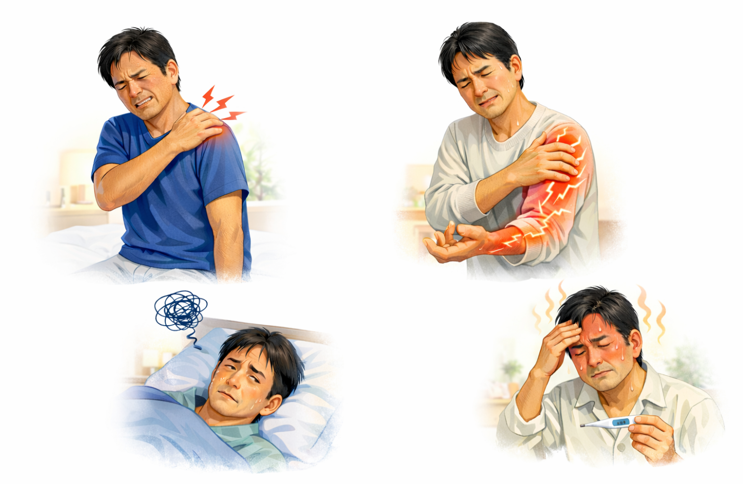 肩に手を当てている男性