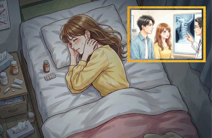 首のレントゲンを確認している男女