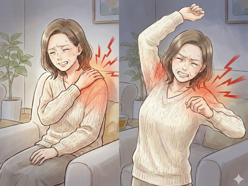 肩を動かしている50代の女性