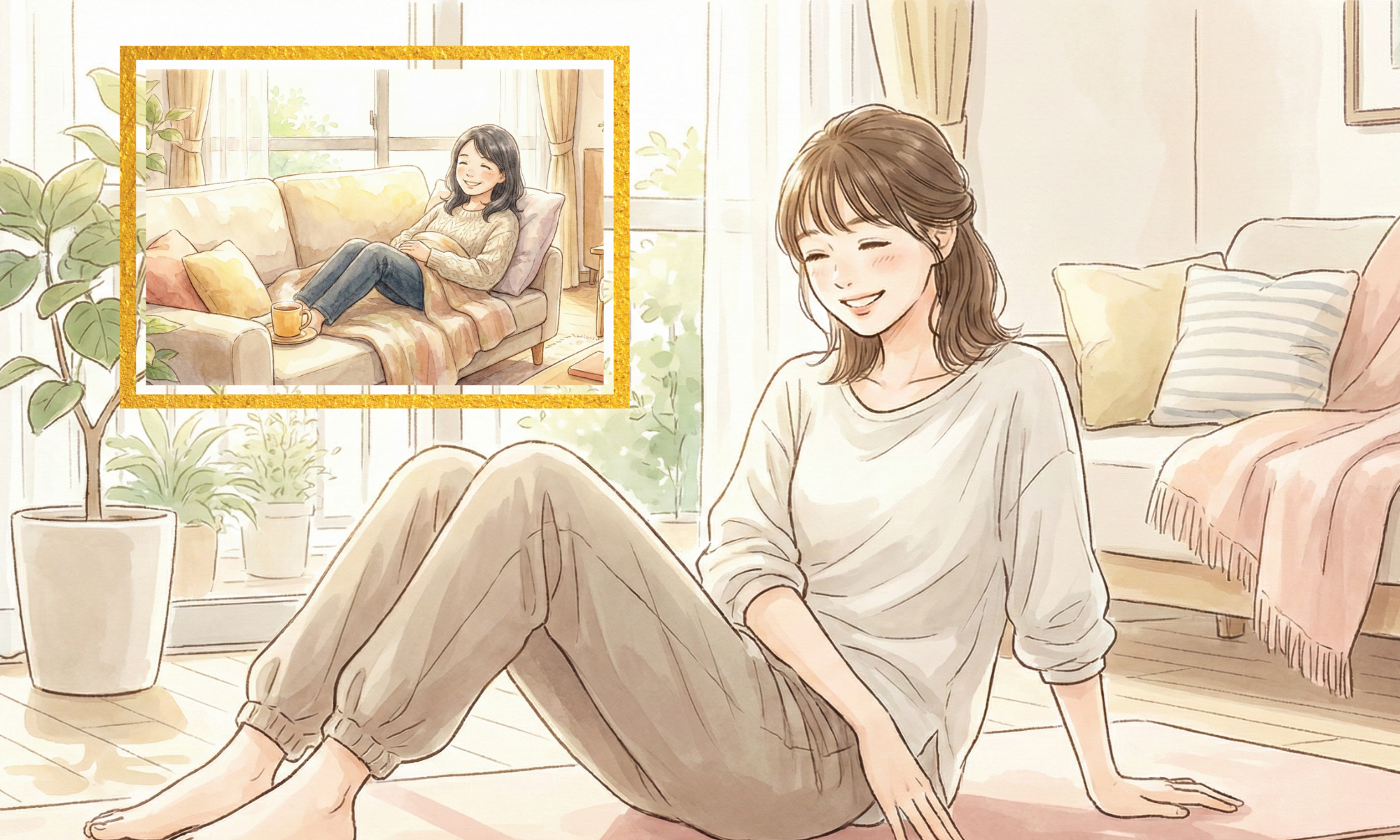 ソファーで寝ている女性