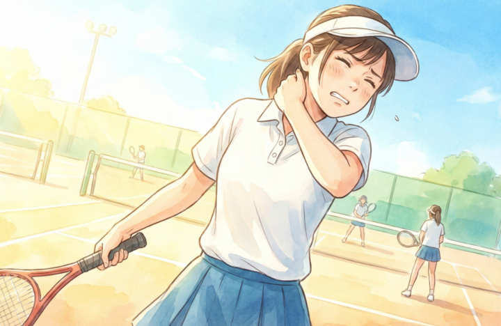 首に手を当てている10代後半の女性