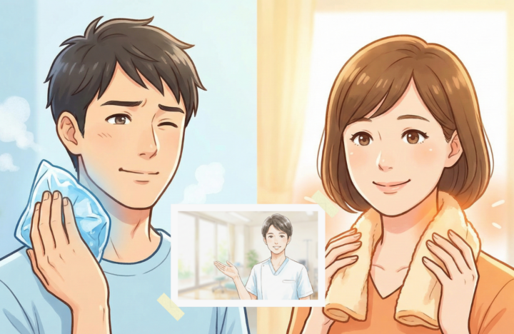 冷たいのと温かいのを持っている男女