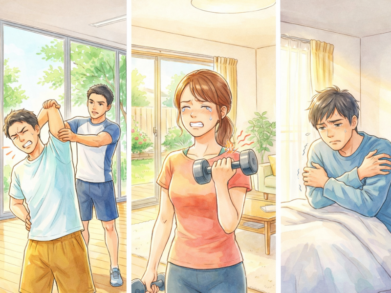 肩を冷やしている男性