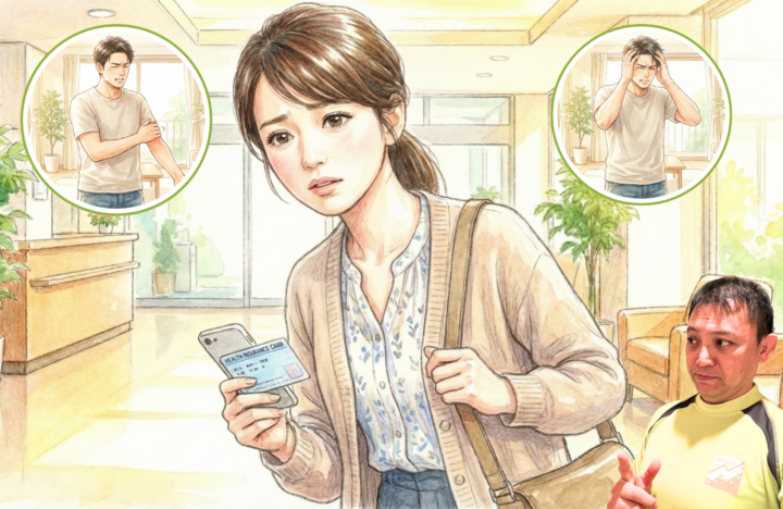 病院に行くために保険証を持ている女性