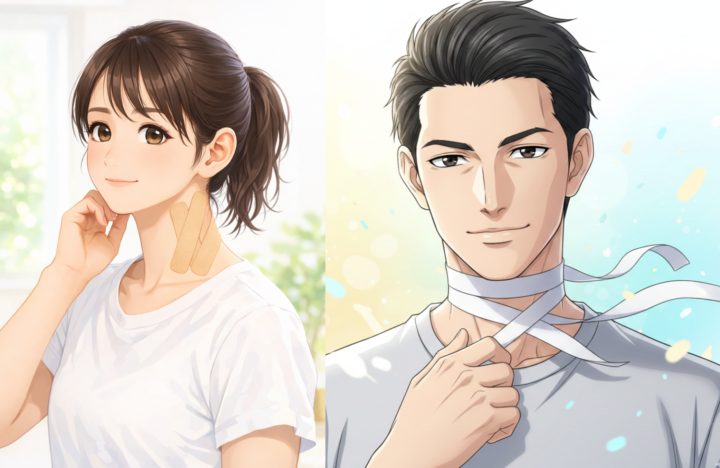 テーピングを首にしている女性