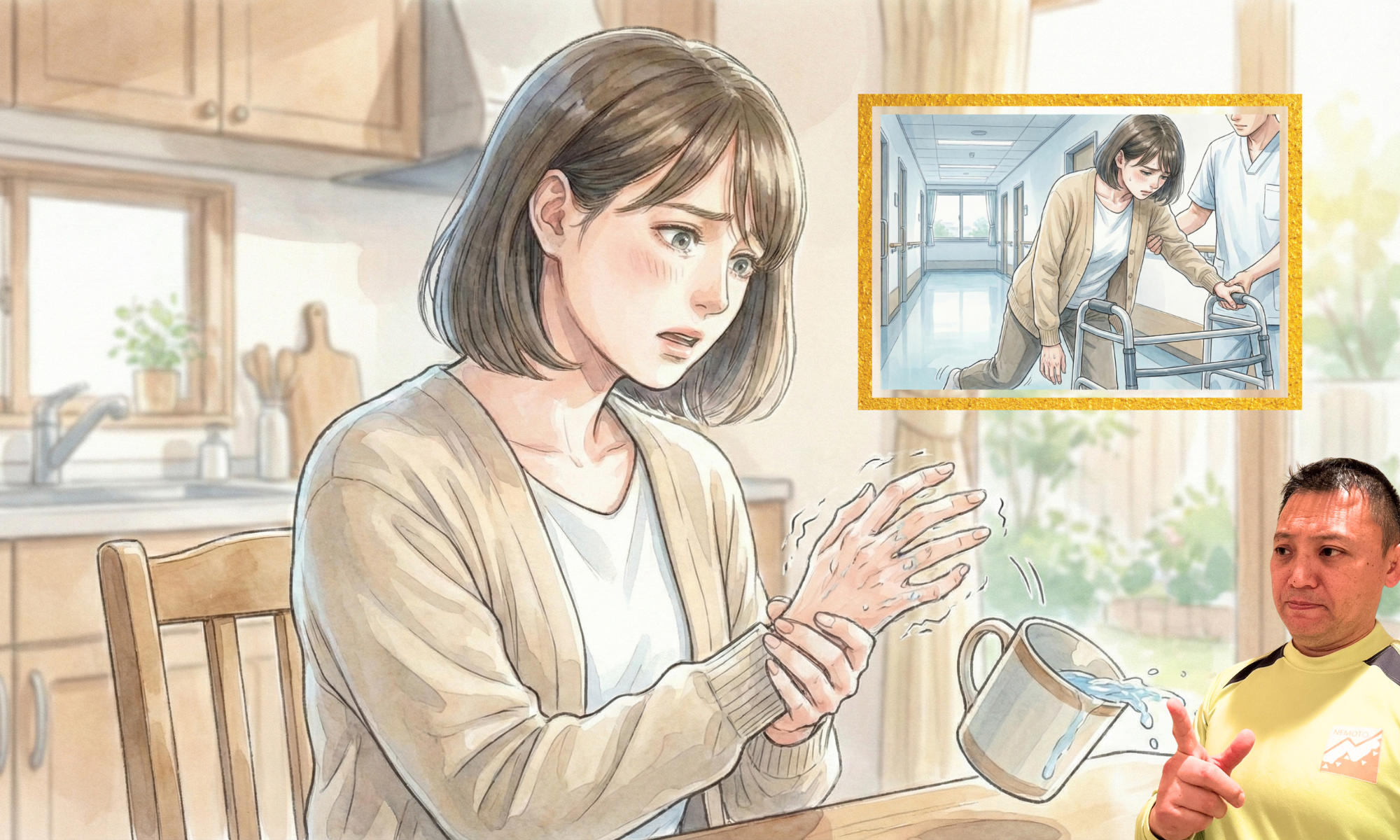 手を当てている４０代の女性