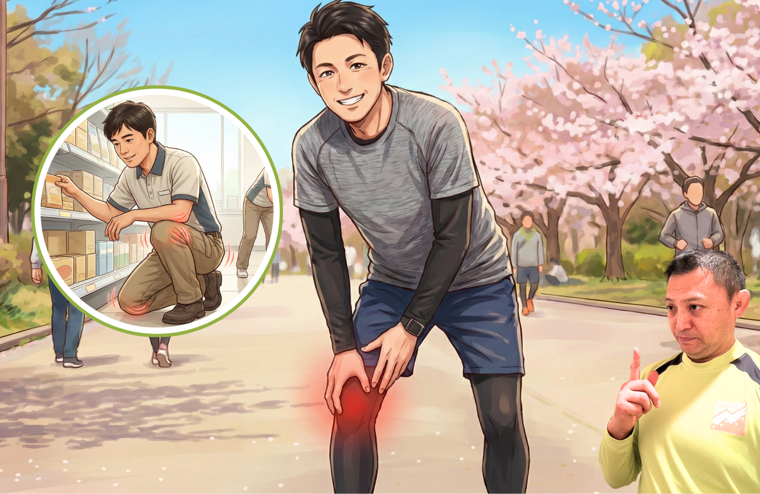 膝を抑えている30代の男性