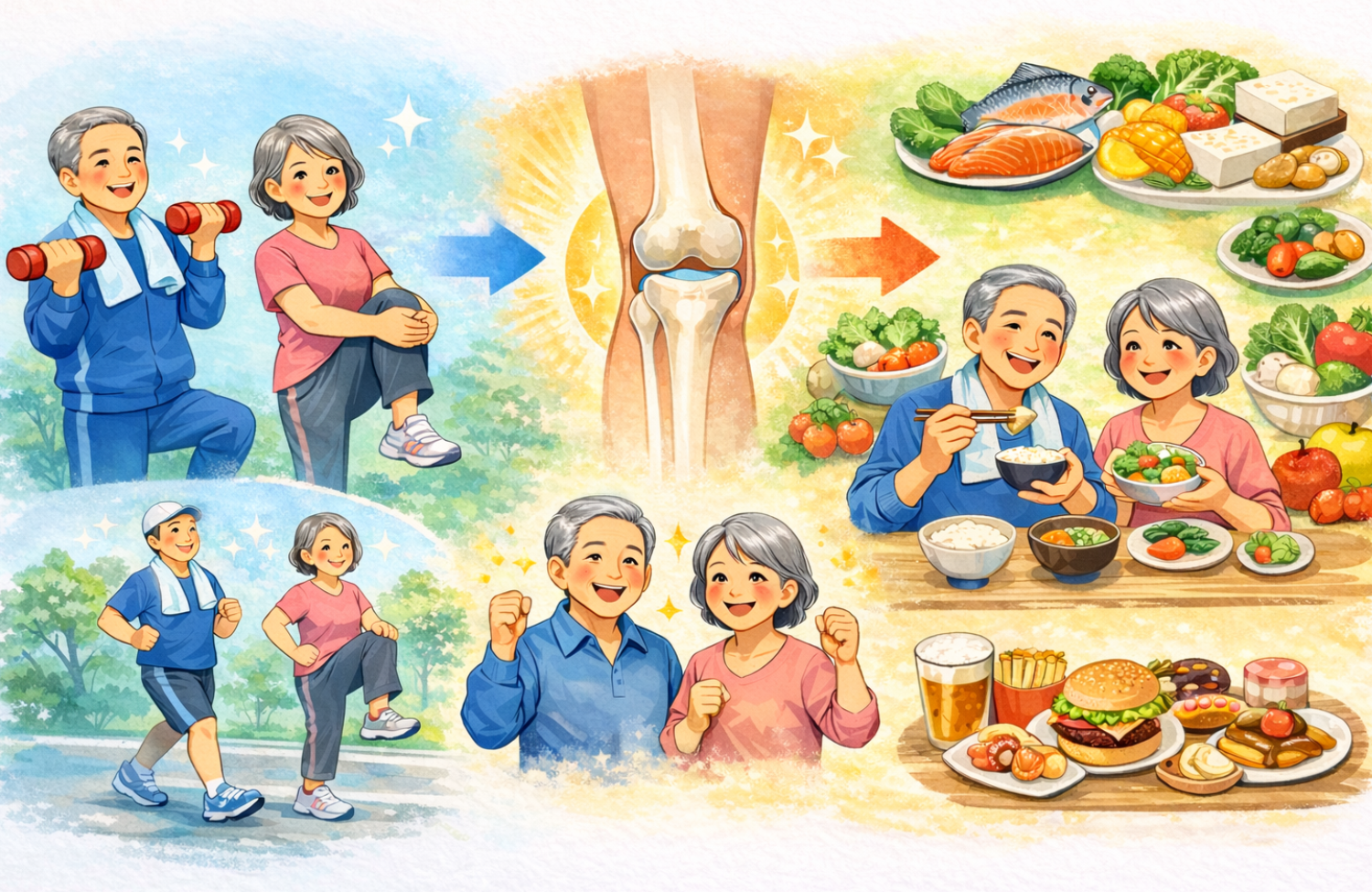 運動いている70代の男女