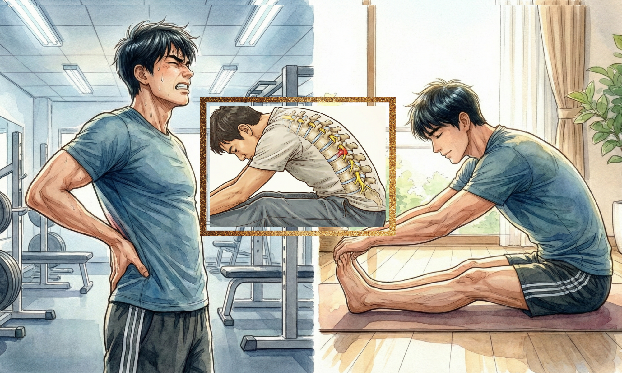 前屈のストレッチをしている男性