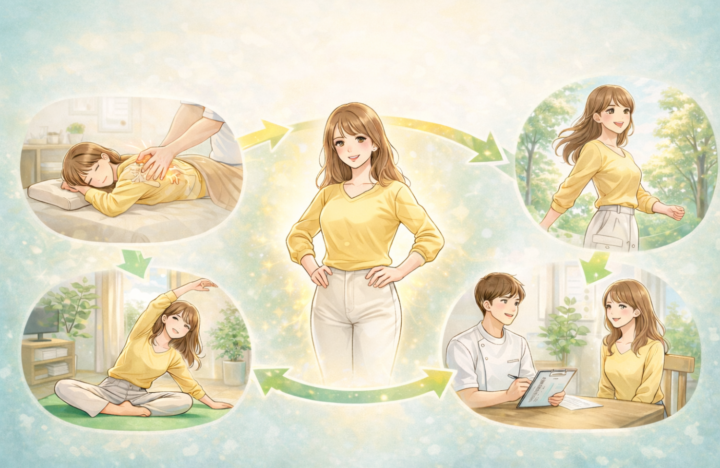 腰に手を当てている女性