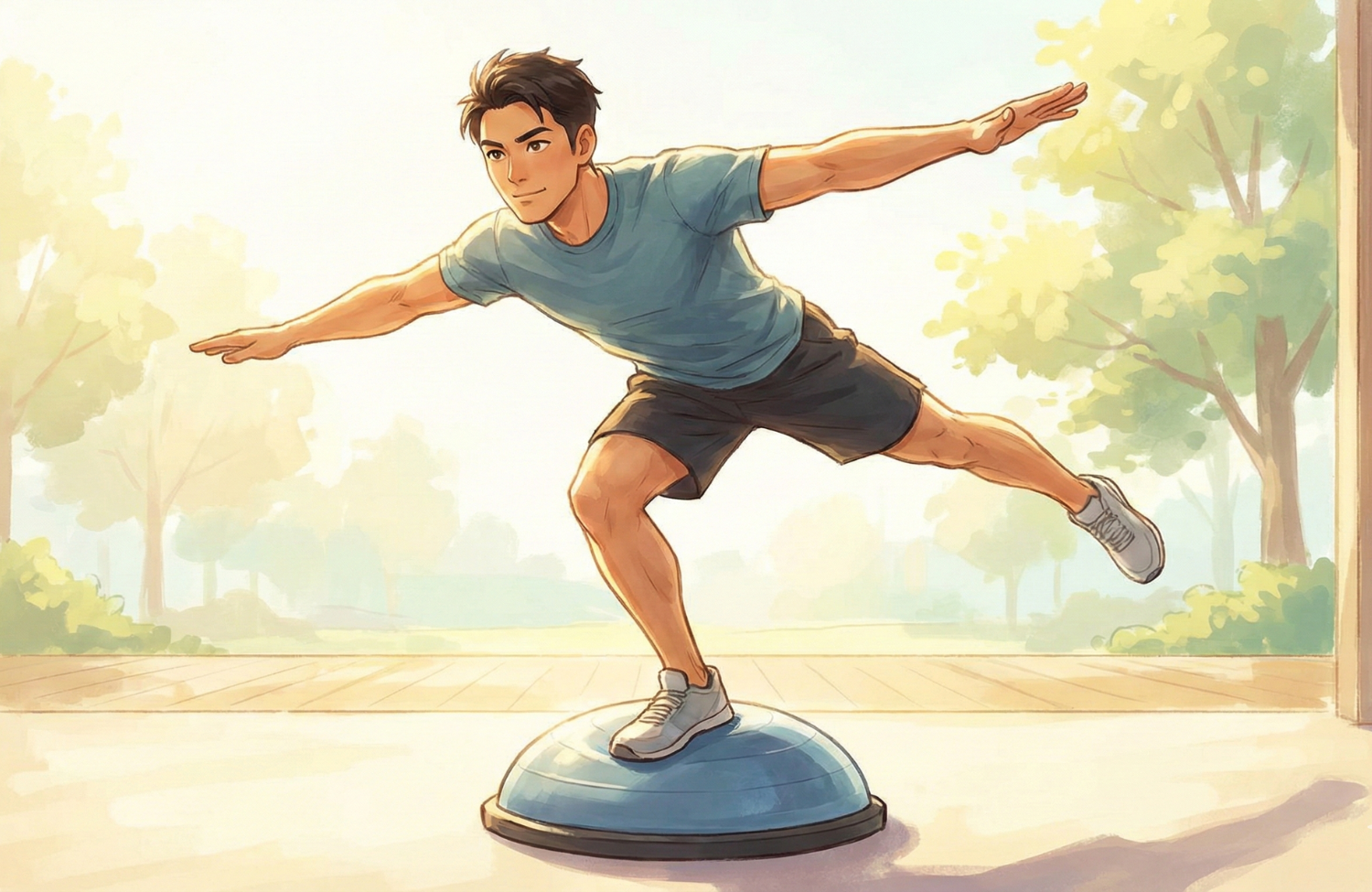 バランスのトレーニングをしている男性