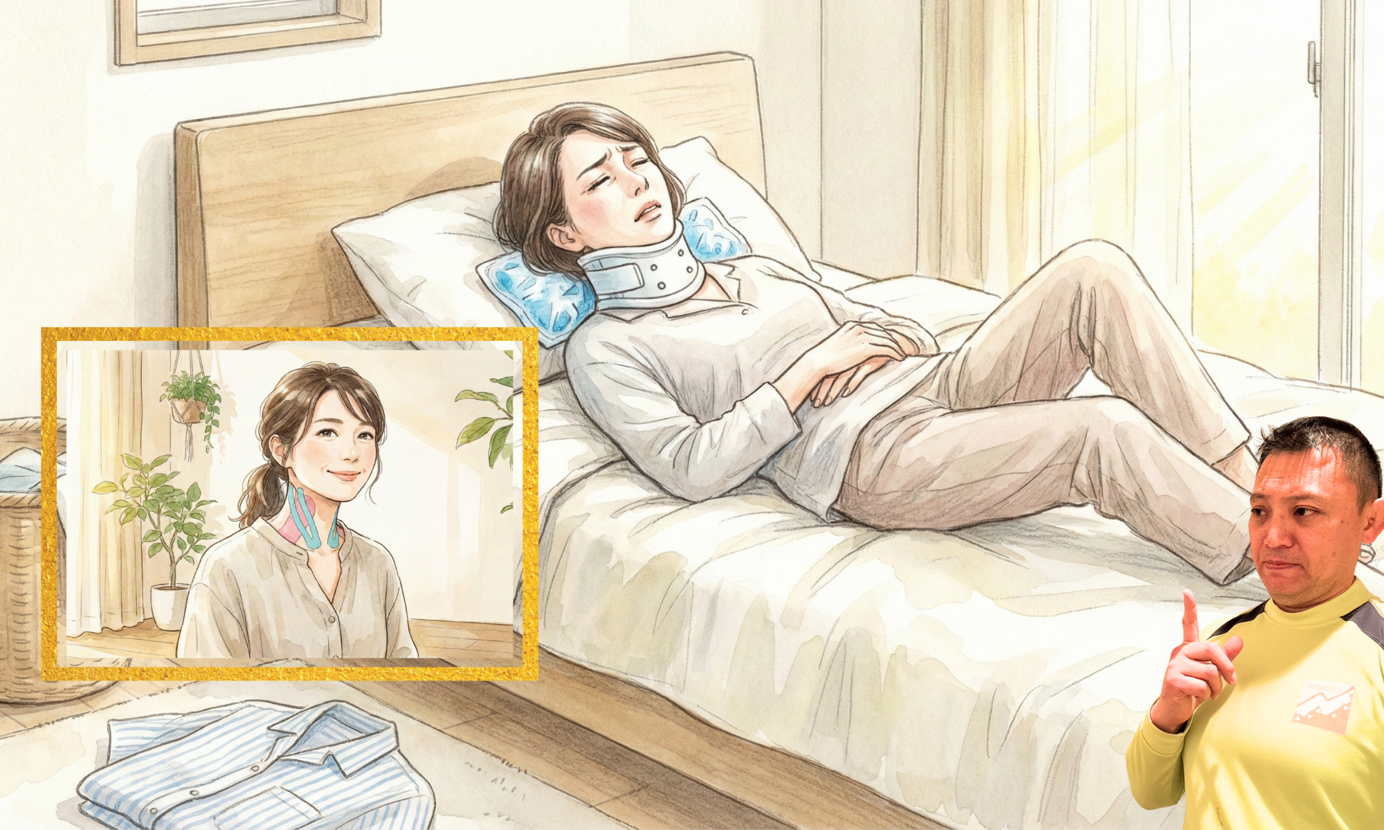 部屋で寝ている女性"