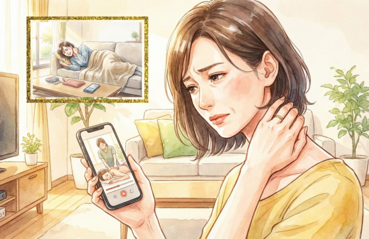 動画を見ている40代後半の女性