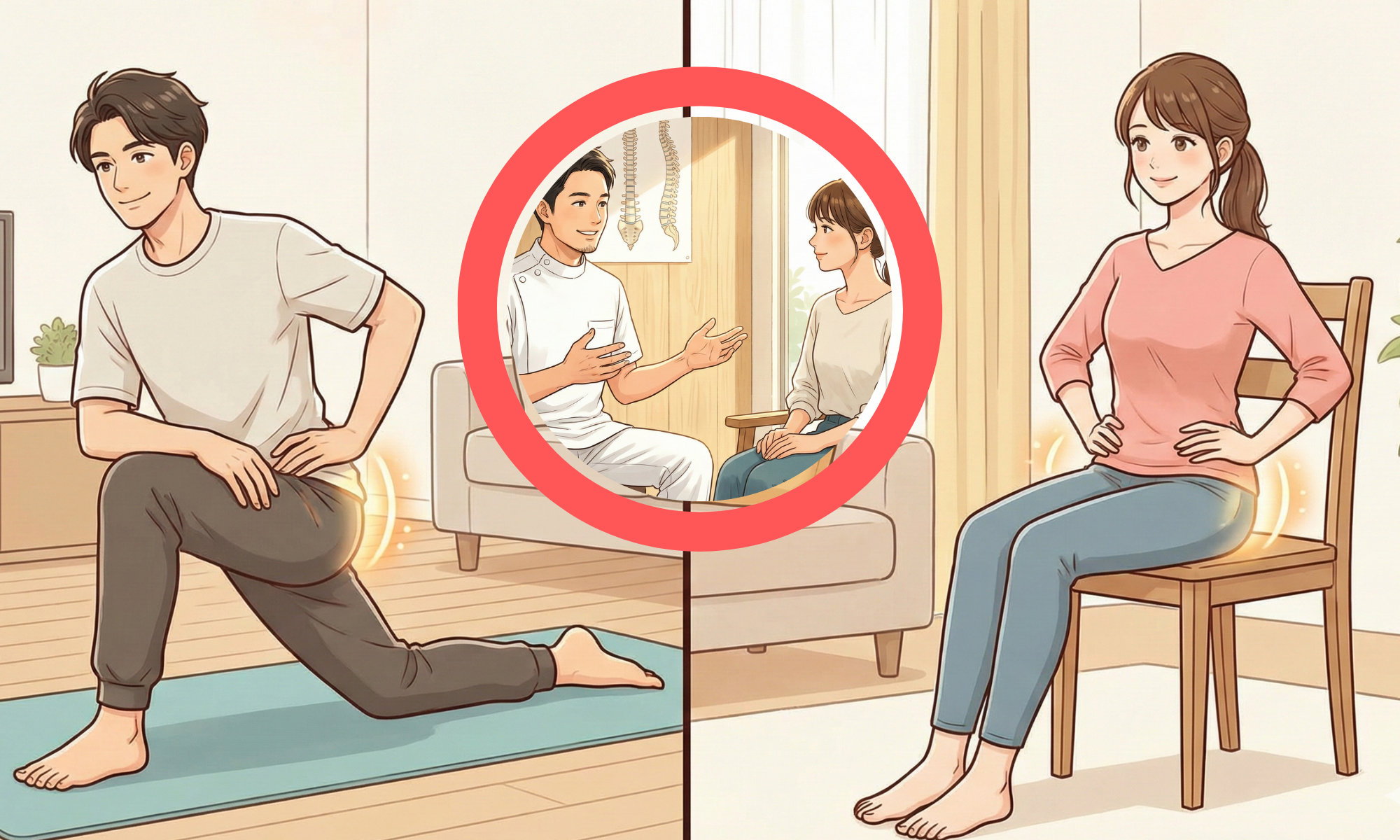 股関節のストレッチしている男性