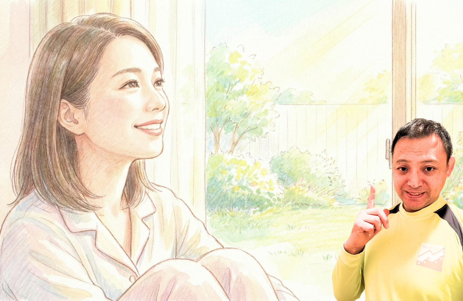 座って笑顔を見せている女性