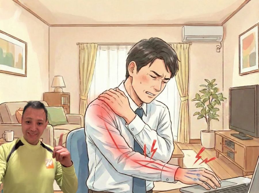 肩をおさえている男性