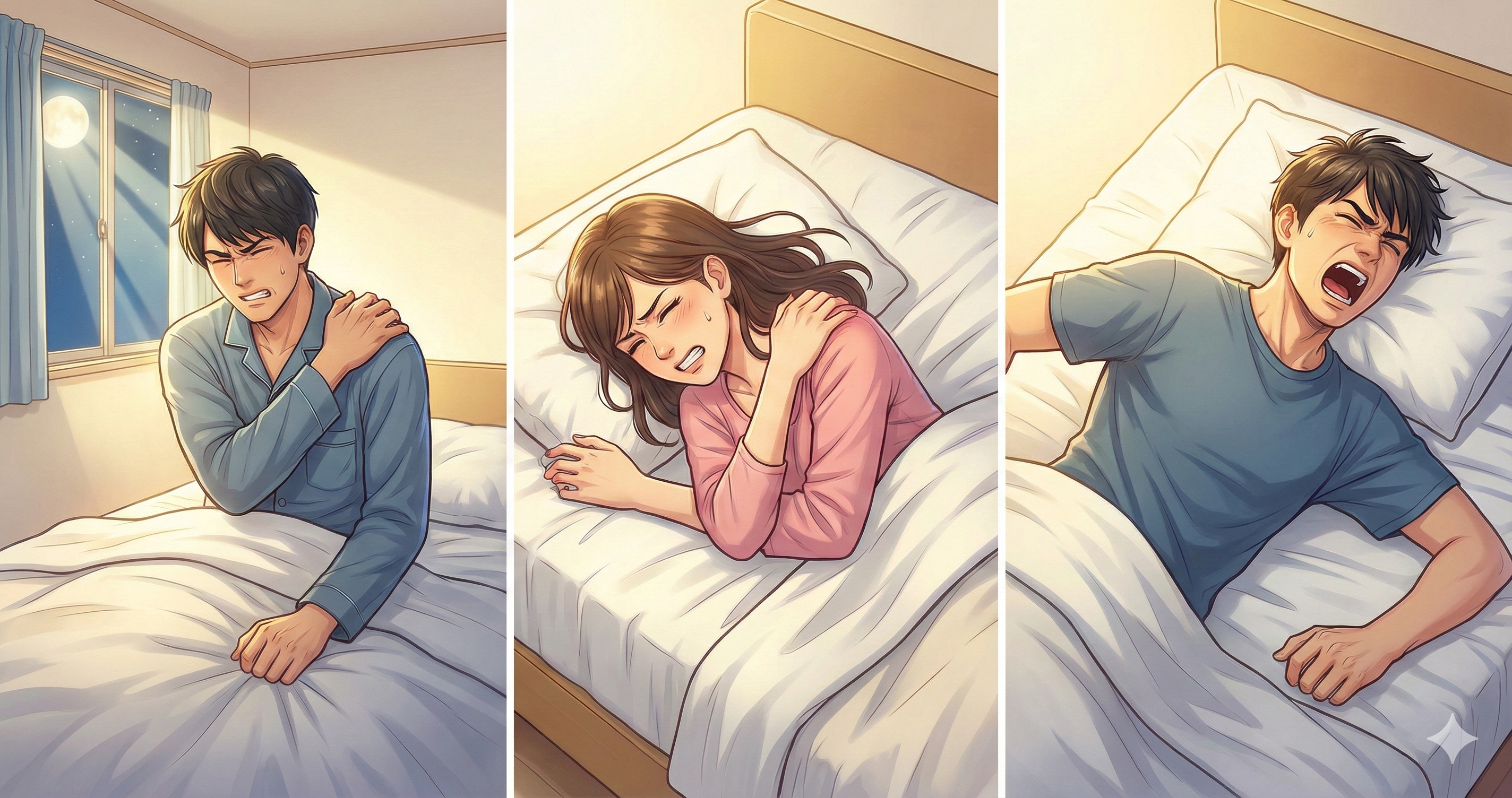 肩に手を当てている男性 style=