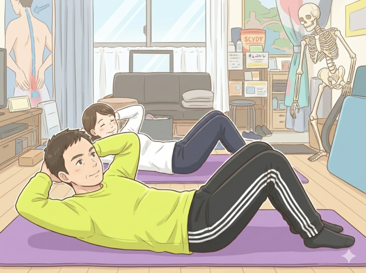 首のストレッチを男性と女性がしている